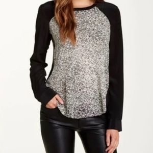 Rebecca Taylor silk black white graphic print blouse sz xs